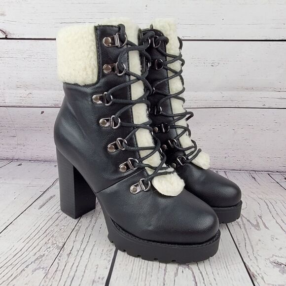 *SALE New Forever Faux Fur Heeled Ankle Boots - Picture 1 of 7